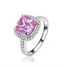 Anelli CZ rosa della moda circondati con piccoli gioielli diamanti simulati 925 anelli di fedi nuziali in fidanzamento in argento sterling per donne258r