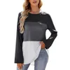 Frauenblusen Farbe Block Casual Shirt Ladies Hemden Früh Frühling 2023 Femme Pullover Tops Bluse O Hals langärmelig