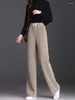Calça feminina de lã de cintura alta de inverno alinhada de perna larga feminino espessado de água quente quente calça de moletom coreana fofão reto pantalones retas