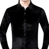 Men's T Shirts For Men Middle-Aged Male Rose Printed Long Sleeve Shirt Autumn Winter Gold Velvet Button Blouse Tops M-4xl Ropa Hombre