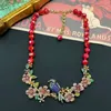Anhänger Halsketten Retro-Ornament Vintage mittelschwerer künstlerische Farbe Vogel Blume Süßes Waldmodetglas Halskette