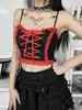 Майки InsDoit Gothic Y2K на шнуровке, красные майки, женская уличная одежда, без рукавов, с открытой спиной, сексуальный летний укороченный топ, эстетический тонкий корсет в стиле панк, топы