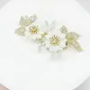 Hair Clips Gorgeous Opal Crystal Hairpins White Enamel Flower Clip Gold Color Leaf Headpiece Bride Wedding Accessories Prom Jewelry