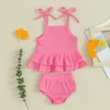 Set di abbigliamento Costume da bagno estivo per bambina Bikini per bambina Tinta unita 2 pezzi Costume da bagno Abiti da spiaggia