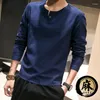 Мужские футболки для футболки Mans Button Style Men Men с длинным рукавом Fashion Casual O Neck Plus M-5xl 6xl 7xl Белый черный серый