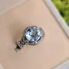 Cluster anneaux Style Luxury Couleur en argent imitation Rotundit Blue Topaz Open Ring pour femmes Fashion Modèle Unique Bijoux de motif polyvalent