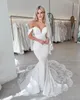 Abiti da sposa con sirena spalla vintage fuori spalla semplice squisito treno in campo di pizzo Vestidos de novi bottoni senza schienale più taglie da sposa boho abiti da sposa Dubai arabo cl3109