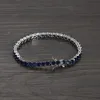 Hip Hop 4mm Tennis Blue Cubic Zirconia Bling Chain Iced Chain Bangles Bracelets Unisexe 1 Row CZ Link Chains Fashion Rock231E