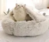 Kattbäddar möbler vinter 2 i 1 säng runt varm husdjur hus lång plysch hund sovsäck soffa kudde bo för små hundar katter kitt5147023