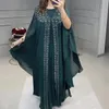 Etnik Giyim Abayas Kadınlar İçin Dubai Lüks 2 Parça Set Şifon Bouubou Müslüman Moda Elbise Kaftan Marocain Düğün Kesintileri