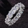 Rulalei merk prachtige luxe sieraden 925 Sterling Silver Princess Cut Full White Topaz CZ Diamond Gemstones Women Wedding Finger 2333