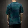 Camisetas masculinas de moda camisa de manga corta verano o cuello a rayas de cuello