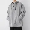 Men's Jackets Adjustable Drawstring Hoodie Distinctive Collar Button Solid Color With Patch Pocket For Fall