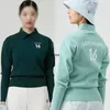 Golfkleding Dames Solid Color Jacquard Rapel Lange mouw T-shirt Knitwear Casual veelzijdige herfst- en winternieuw