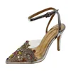 Sandali estivi pungenti a punta trasparente in PVC Rhinestone Fashi