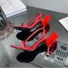 Yeni çiçek süslemeli stiletto topuk sandal 1959 ln calfskin 100mm kadın rouge pur ayak bileği yüksek topuklu sandal lüks tasarımcı moda moda düğün partisi ayakkabı