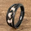 Bracelets Personality Natural Round Stone Crystal Bracelet Retro Multilayer Leather Men's Bracelet Charm Stainless Steel Magnetic Jewelry