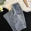 Calça masculina estilo coreano Retro Multi-Pocket Design de zíper lavado Jeans nostálgicos angustiados Dadro casual tops de roupas homens