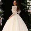 TOUNNINGBRIDE 2024 CLASSIC O-NECK PULD SLEEVES BALL GOWN bröllopsklänning Vit Luxury Beading Applices Court Train Princess Bridal Gown