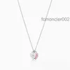 Fashions Classic T-home S925 Sterling Silver Double Heart Plate Pendant with Drip Glue and Diamond Plated Tie Necklace 31W8