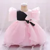 Infant White Pink First 1st Birthday Dress For Baby Girl Costume Big Bow Princess Baptism Girls Dresses Party Dress Child 231222