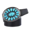 Bälten Cowboy Belt Western Leather med Bohemian Faux Turquoise Buckle Black Brown296R