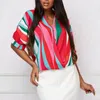 Blouses pour femmes Short Shirt Summer Stripe Print Pullover Loose V-Neck Contrast Blouse Blouse Office Lady Fashion Streetwear 2024