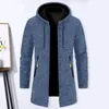 Jackets para hombres Fit delgados Men suéter de punto elegante Cárdigan de cremallera con capucha para ropa exterior de longitud media espesa/invierno versátil