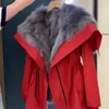 Women's Trench Coats 2023 Cotton Jacket Korean Lazy Style Red Christmas Year Warm Coat Autumn And Winter Faux Fur White