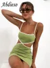 Kleider Abdieso Grün ausschneiden sexy Bodycon Sommerkleider für Frauen 2022 ärmellose Patchwork Rückenless Strand Mini Prom Party Kleid Femme
