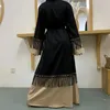 Ethnic Clothing Turkish Muslim Fashion Tassel Lace Panel Maxi Skirt Women's Zip Cardigan Robe Dress Women