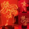 Nocne światła Genshin Impact LED LED Anime Manga Figur Lampa stołowa nowość 3D Illusion Indoor Sypial Party Wystrój Indie Adult Kid3144