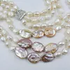 Necklace Earrings Set 3 Rows 9mm Natural White Baroque Freshwater Pearl Necklace/earring Set. 18-25"