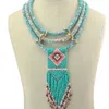 Boho Indian Multi Layered Bib Collar ketting Handgemaakte hars kralen Lange Tassel Flower Statement Kettingen vrouwen Afrikaanse sieraden Y180N