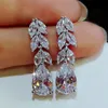 Fashion Female Crystal Leaf Drop Earrings 925 Sterling Silver White Diamond Earrings Boho Wedding Jewelry Long Dangle Earrings252S
