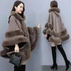 Women's Fur Thickened Cloak Loose Shawl Winter Hooded Retro Temperament