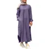エスニック服S-5XLソリッドウーマンサマーロングドレスファッションイスラム教徒のマキシエスアバヤルーズスリーブドバイトルコヒジャーブカフタン