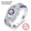 Yhamni 100% solide 925 Sterling Silver Ring Purple Color Cubic Zirconia Ring Fashion Wedding Rings Gift voor vrouwen ZR809337D