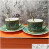 Cups Saucers Golden Horse Design Bone China Coffee And Tableware Plates Dishes Afternoon Tea Drinkware Drop Delivery Home Garden Kitch Dhos7