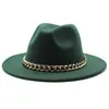 Geniş Memlu Şapkalar Kova Şapkaları Fedora Şapkaları Kadınlar İçin Erkekler Geniş Ağsız Kalın Altın Zincir Bant Keçi Şapka Caz Kapağı Kış Kış Sonbahar Panama Kırmızı Lüks Şapka Chapeau Femme J231223