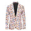 Herrdräkter Fashion Flower Slim Fit Jacket Personlighet Printed Party Business Casual Suit S-3XL