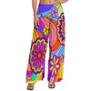 Capris färgglada blommakraftbyxor vintage hippy tryck casual wide ben byxor kvinnor överdimensionerade streetwear mönster raka byxor