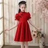 Robes Fille robes été Qipao princesse rouge coton Style chinois enfants Cheongsam robe pour filles enfants vêtements 7 8 9 11 12 ans