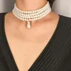 Hänge halsband mode elegant flerskikts imitation pärlhalsband metall fast juvelt tillbehör för kvinnor kreativ födelsedagspresent