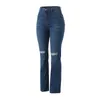 Jeans pour femmes trous de femmes streetwear y2k évasé décontracté bleu classique haute taille pantalon pantalon en jean droit baggy