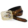 Belts Big Alloy Buckle Golden Horse Leather Belt Cowboy Leisure For Men Floral Pattern Jeans Accessories Fashion279S
