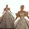 Shine 3D-Lace A-Line Wedding Suknia z kwiatem Perły Bateau Szyjka Puff Sukni