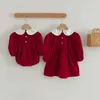 Girl's Dresses Baby Girls Clothes Autumn Toddler Baby Rompers Princess Dress Red Long Sleeves Girls Dress Christmas Sister ClothingL231222