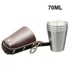 Tumblers 4 Pcs/set 70ml Portable Beer Cup Set With Key Chain Wine Stainless Steel Whiskey Glasses For Camping Travel Drinkware