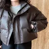 Women's Leather Warm WinterfashionableLuxi 2023 Winter Brown PU Coat Down Design Sense Ins Blogger Outerwear 90 Velvet